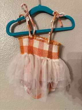 Angel Dear Orange Plaid Tulle Romper